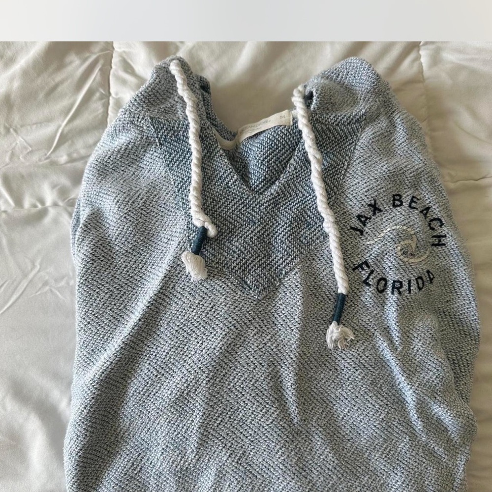 Blue and White Hoodie with Rope Drawstrings